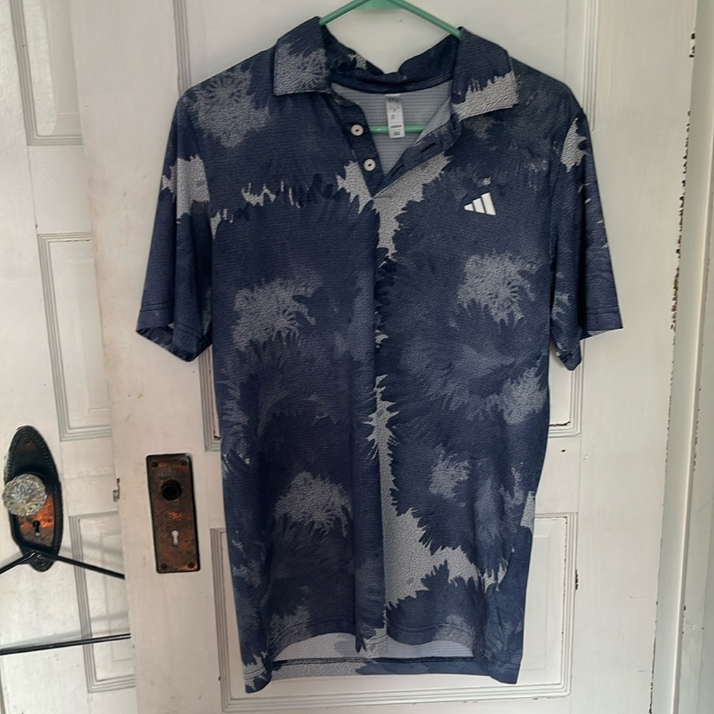 Adidas Blue and Gray Performance Polo for golf or casual wear exc. condition